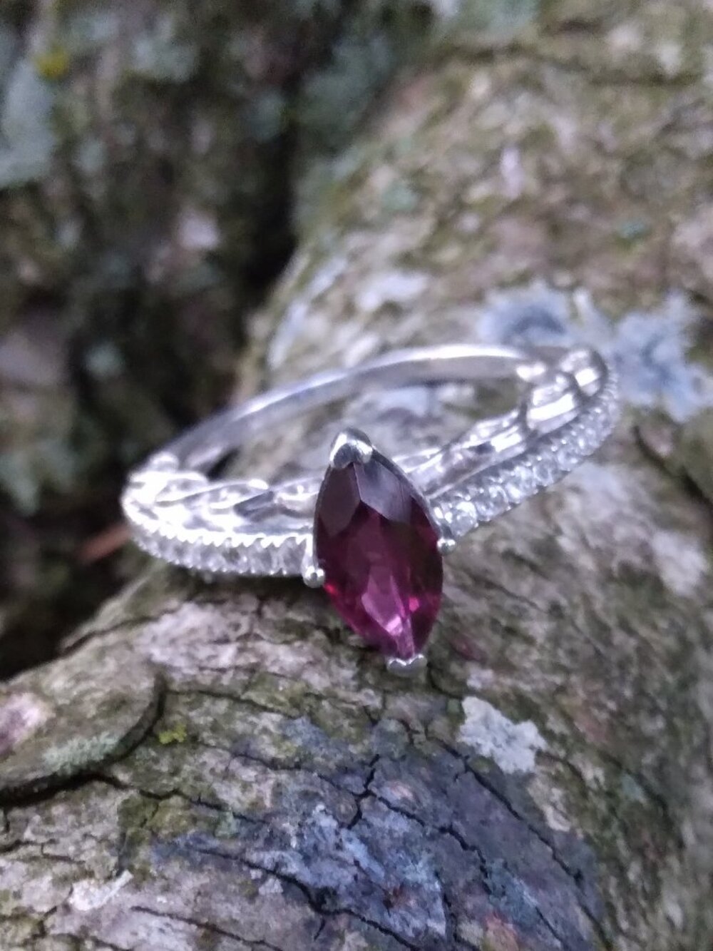 Solid Sterling Genuine Pink Rhodolite Garnet and Genuine Zircon Ring Size 10